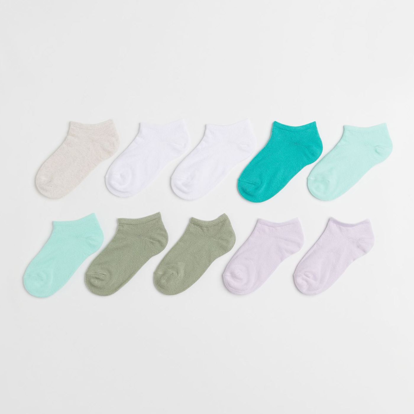 цена 10 пар коротких носков H&M, светло-фиолетовый/зеленый хаки