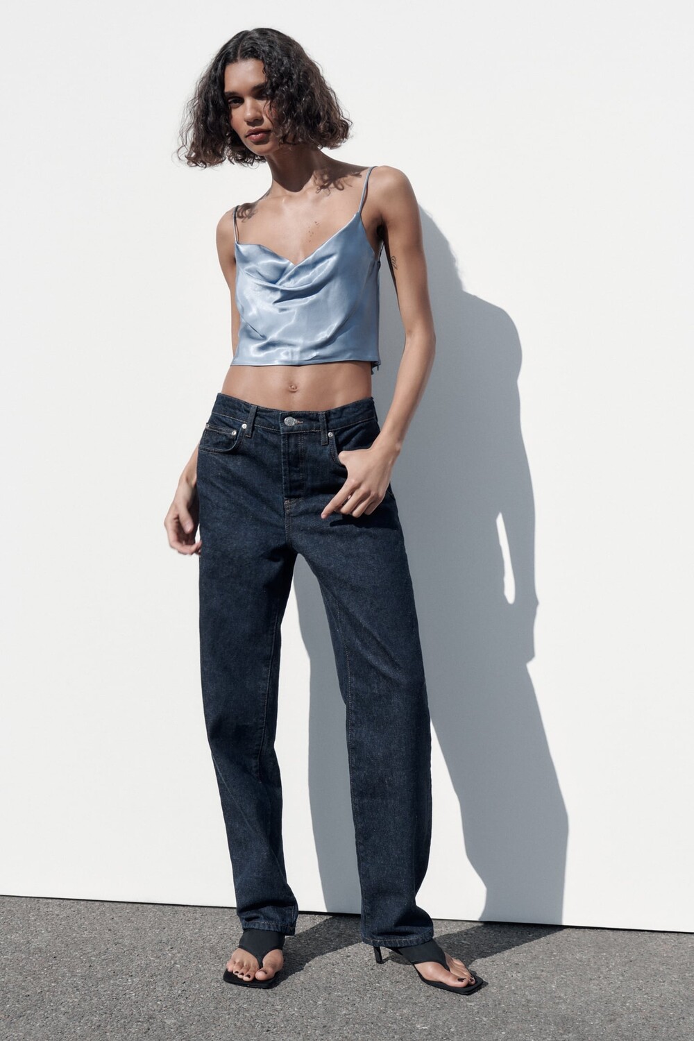 

Атласный укороченный топ ZARA, синий