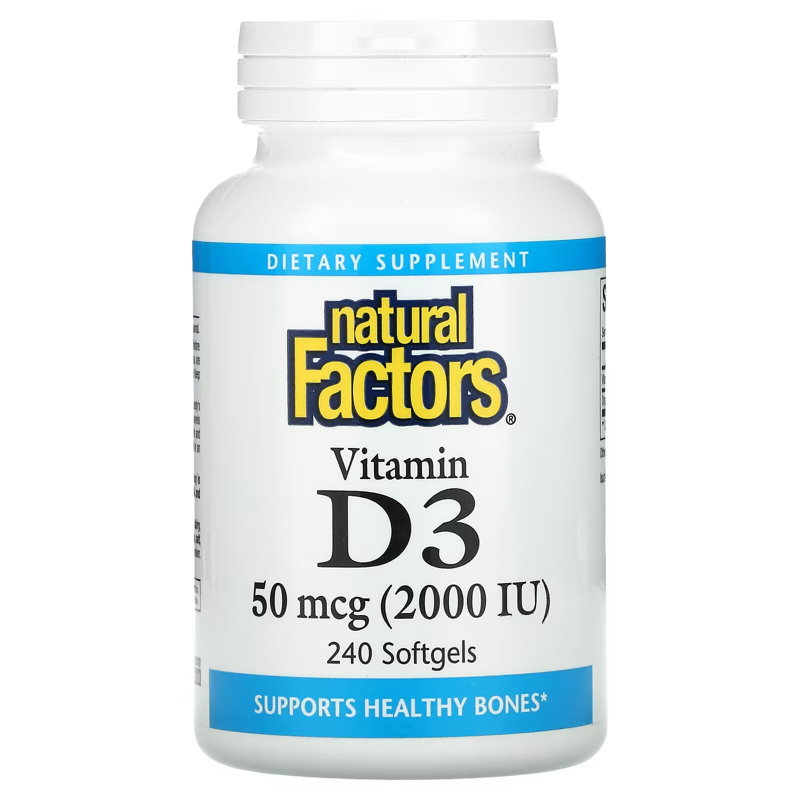 Natural Factors, Витамин D3, 50 мкг (2000 МЕ), 240 мягких таблеток natural factors витамин е 400 ме 240 мягких желатиновых капсул