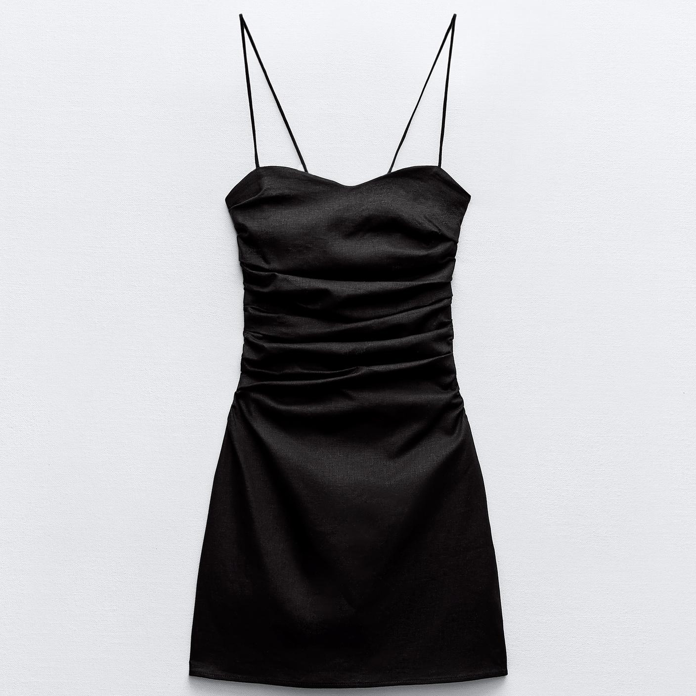 Платье Zara Draped Linen Blend Mini, черный платье zara printed linen blend розовый