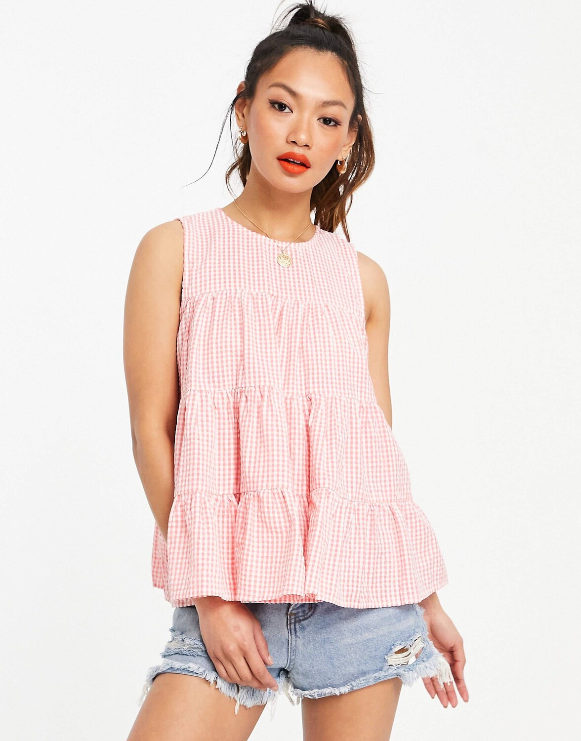 

Розовая хлопковая жилетка в мелкую клетку ASOS DESIGN