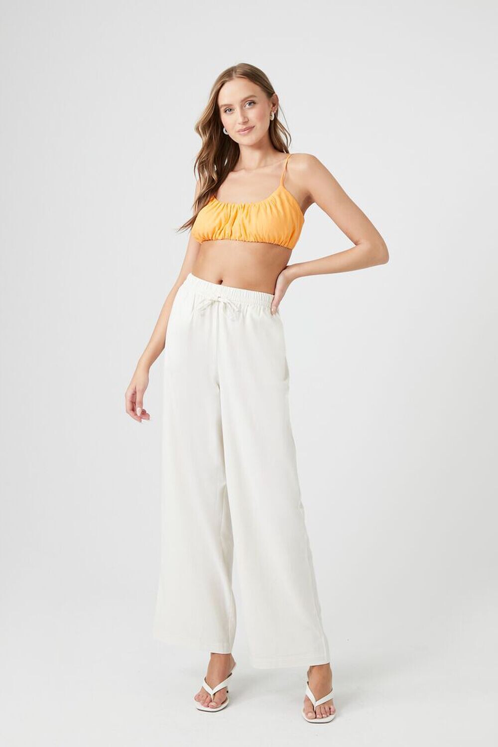 

Широкие брюки на шнурке Forever 21, слоновая кость, Бежевый