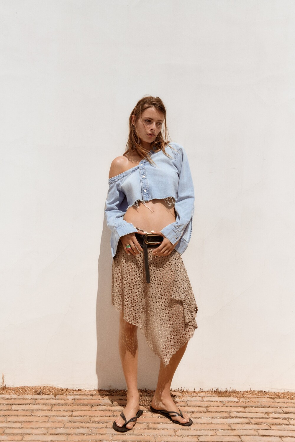 

Асимметричная джинсовая рубашка, trf Zara, синий