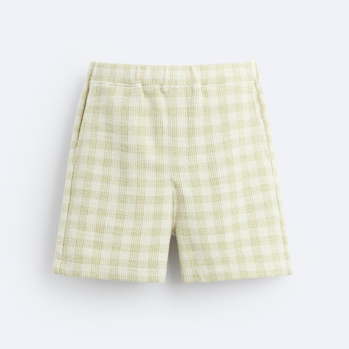 шорты zara soft textured bermuda желтовато белый Шорты Zara Textured Check Bermuda, зеленый/экрю
