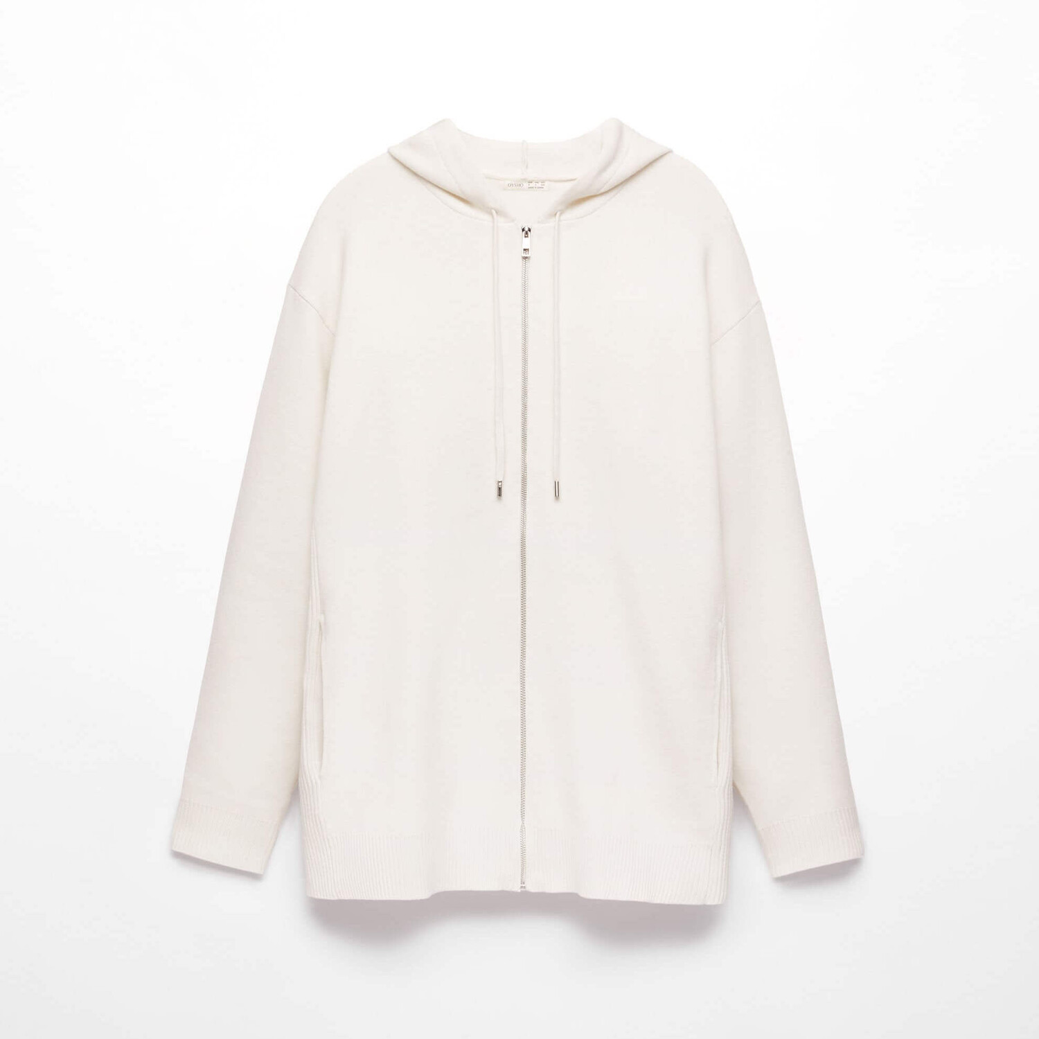 

Куртка Oysho Long Knit With Zip-Through Front, кремово-белый
