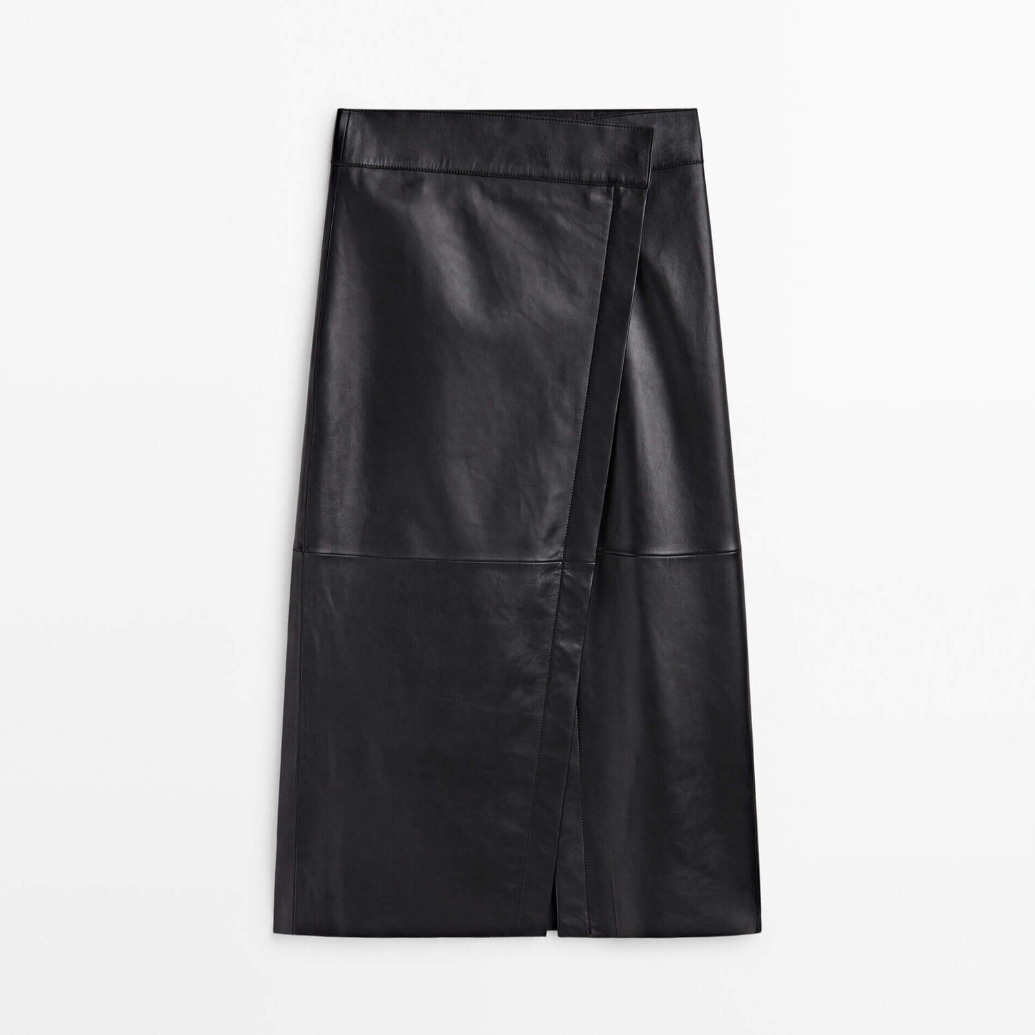 

Юбка Massimo Dutti Nappa Leather Midi Pencil, черный