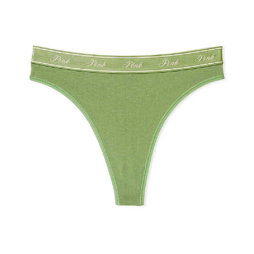 цена Трусы Victoria's Secret Pink Logo Cotton High-waist Thong, зеленый