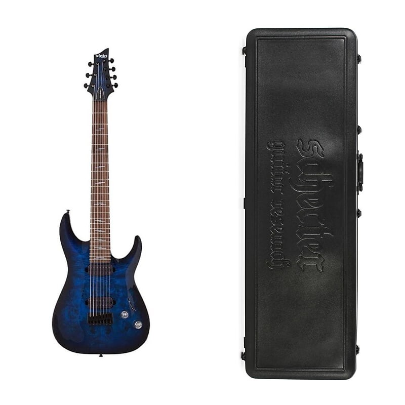

7-струнная электрическая гитара Schecter Omen Elite-7 в комплекте See-Thru Blue Burst с универсальным жестким футляром для переноски Schecter Schecter Omen Elite-7 7-String Electric Guitar in Blue with Schecter Hard Case