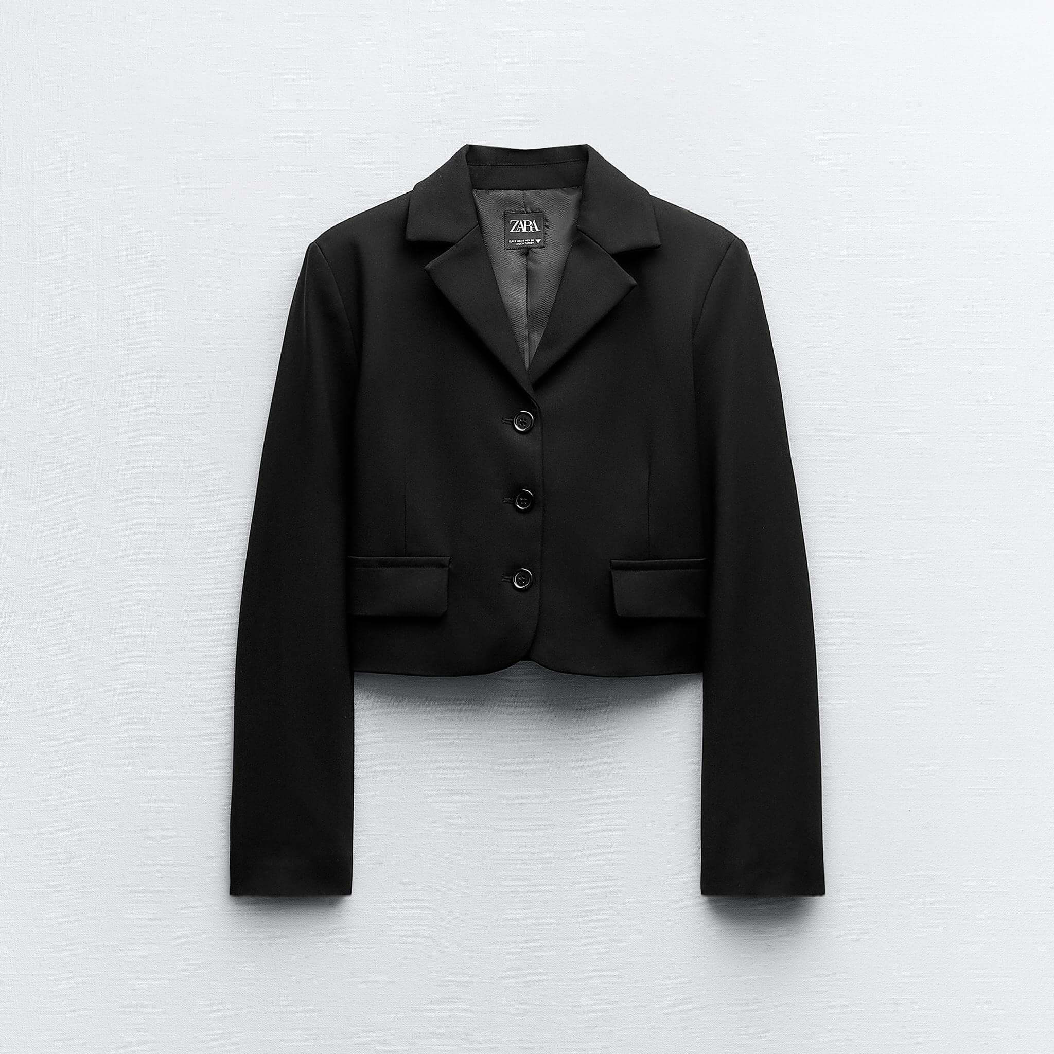 Блейзер Zara Tailored Cropped, черный блейзер удлиненный zara buttoned longline черный