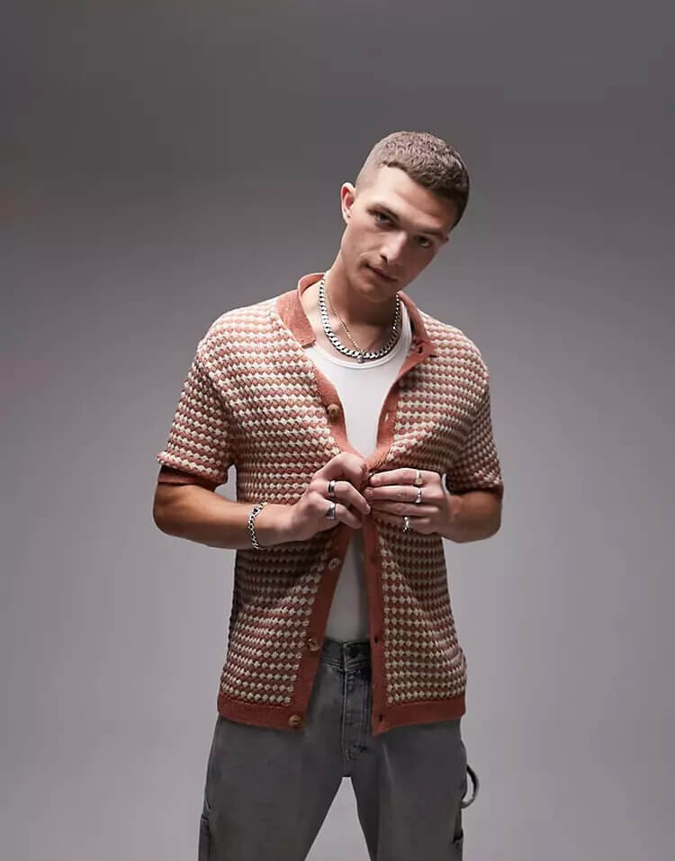 

Рубашка Topman Knitted Textured Crochet, красновато-коричневый