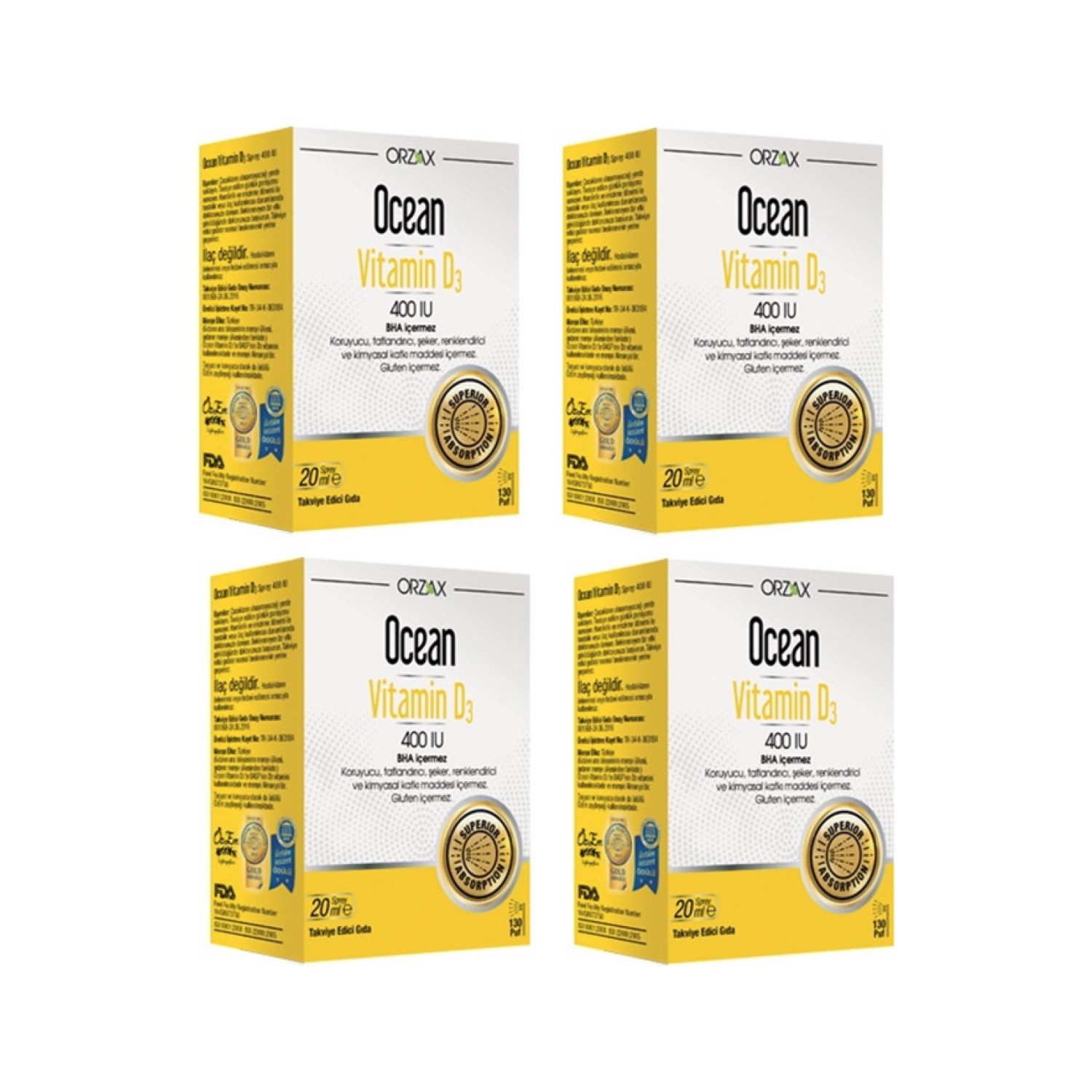 цена Спрей Orzax Ocean Vitamin D3, 4 упаковки по 20 мл
