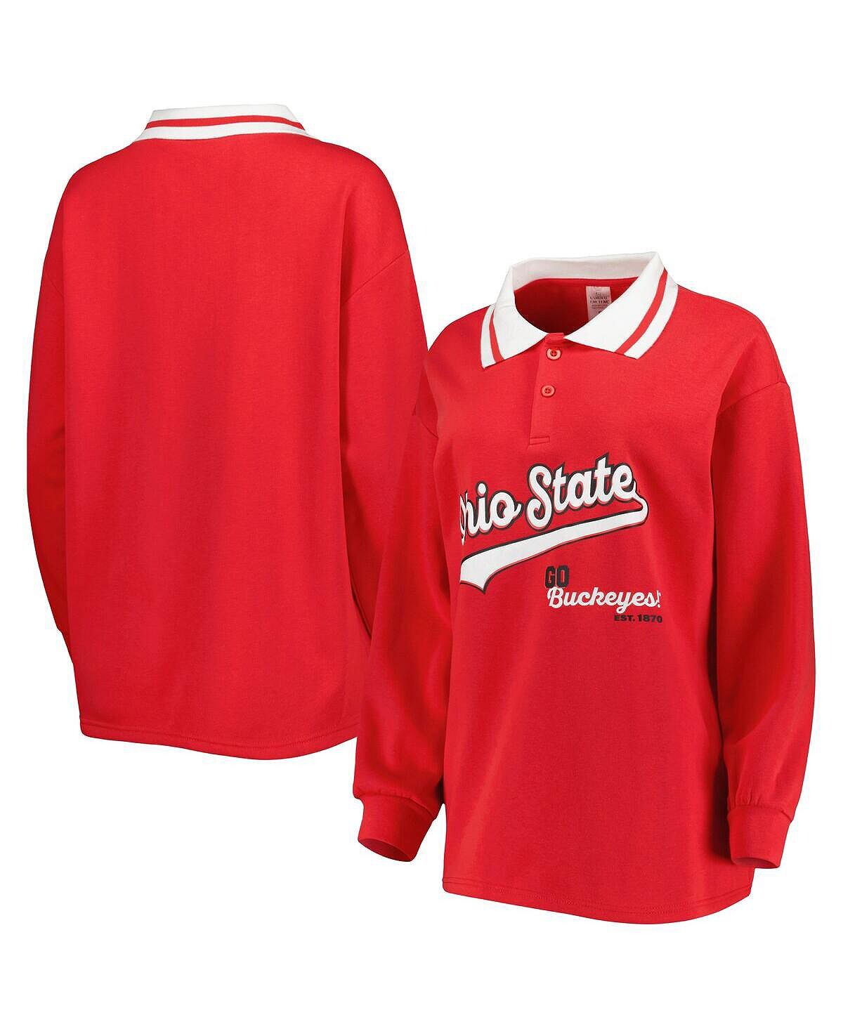 

Женская рубашка-поло с длинными рукавами Scarlet Ohio State Buckeyes Happy Hour Gameday Couture