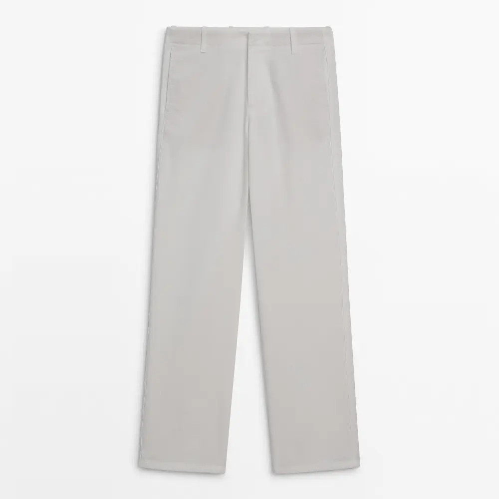 

Брюки Massimo Dutti Lyocell And Cotton Blend Straight Fit, кремовый, Бежевый