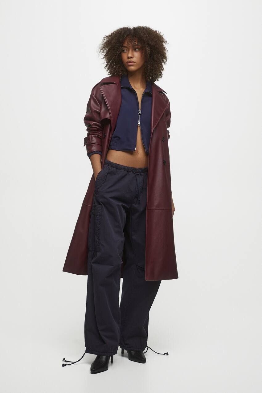 

Тренч из искусственной кожи Pull&Bear, темно-бордовый, Красный