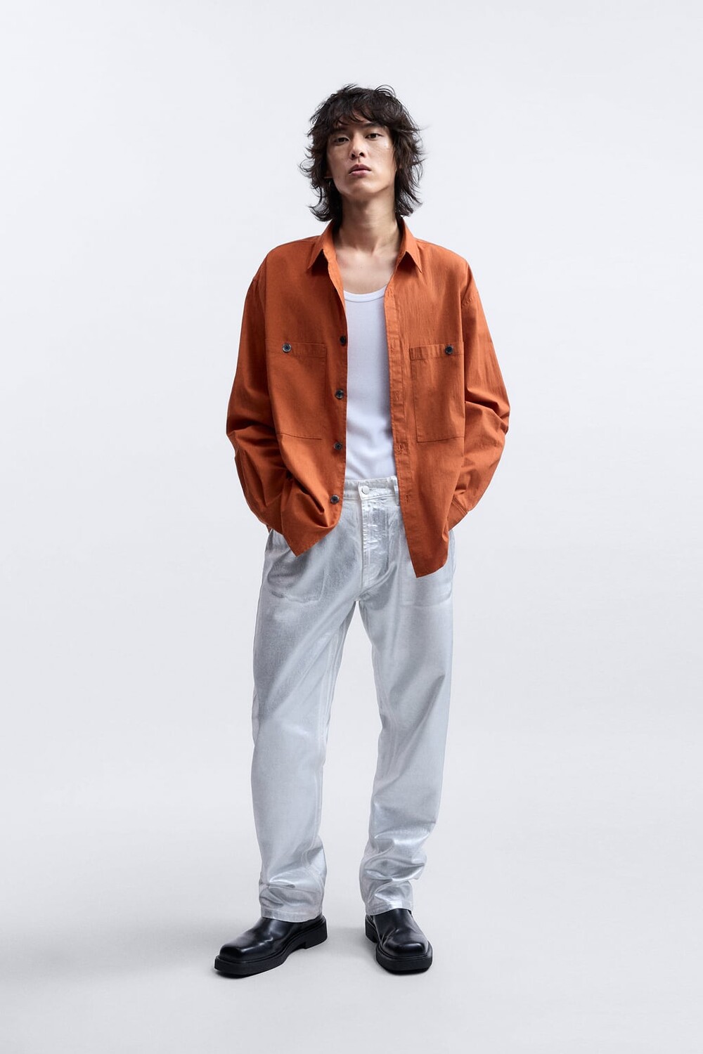 

Рубашка свободного кроя ZARA, оранжевый