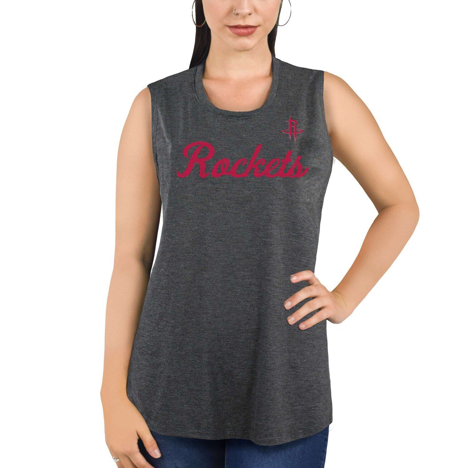 

Женская серая блузка Majestic Threads Houston Rockets с надписью Flair, майка-майка Majestic