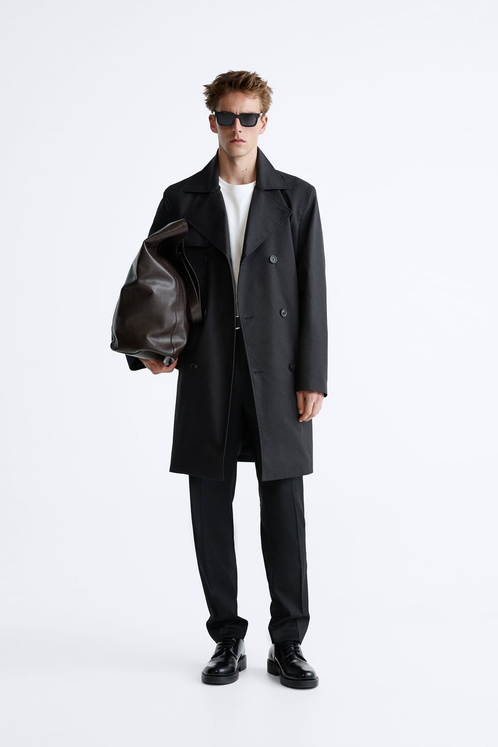 

Двубортный тренч технический ZARA, черный