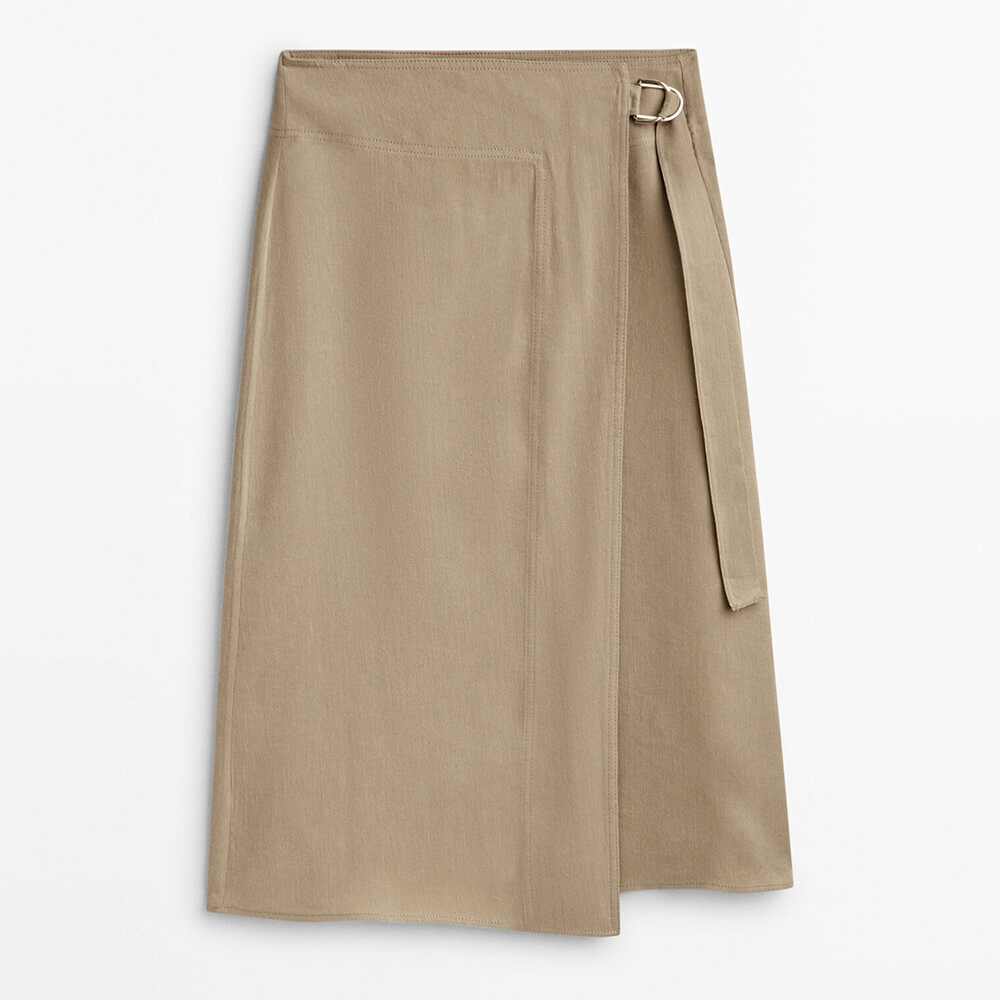 

Юбка Massimo Dutti Linen Wrap With Buckle, песочный