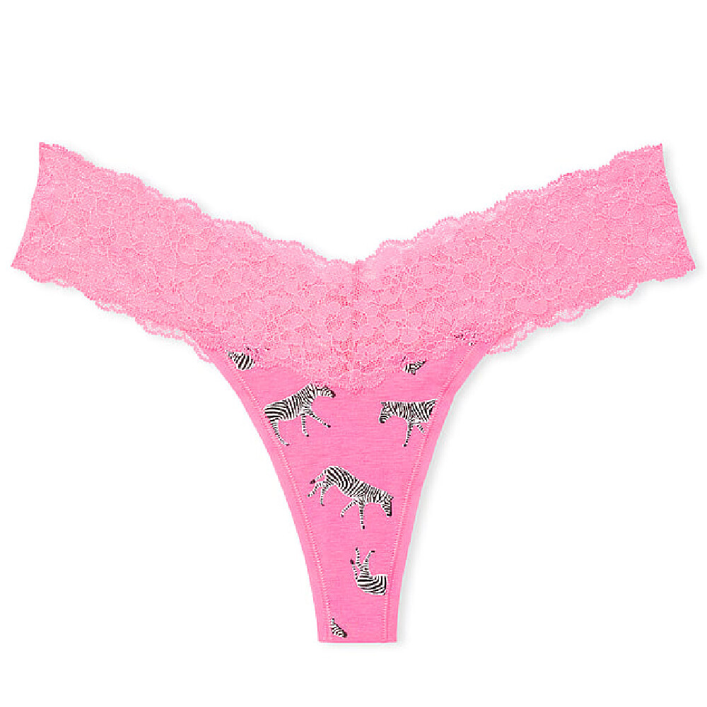 

Трусы Victoria's Secret The Lacie Lace-Waist Cotton Thong Classic Lace, розовый