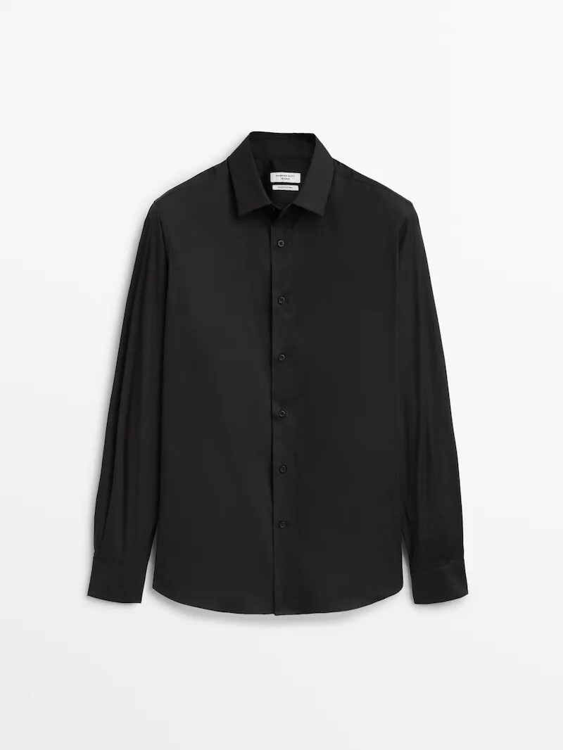 

Рубашка приталенного кроя из эластичной ткани Massimo Dutti, черный