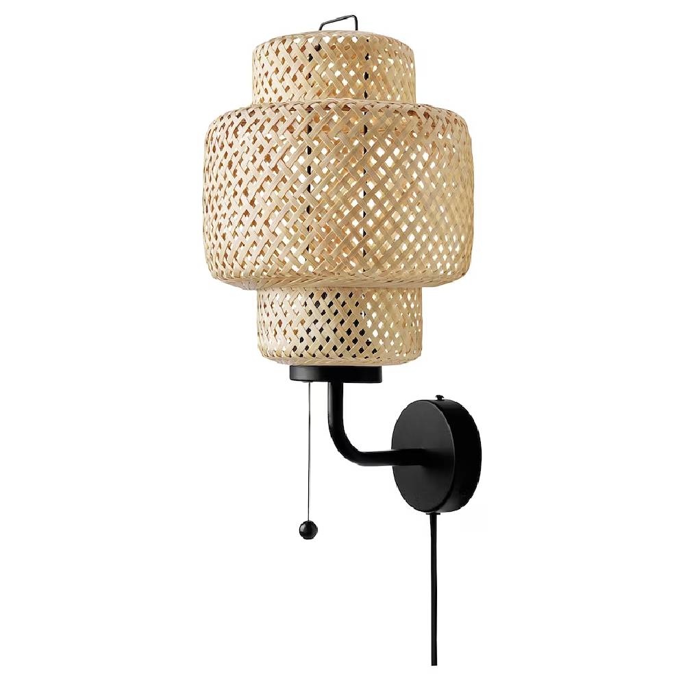 светильник из стекла и бамбука madeline единый размер другие Светильник настенный Ikea Sinnerlig, черный/бамбук