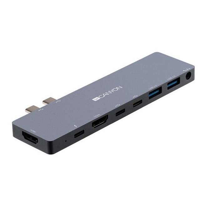 цена Док-станция Canyon DS-8 Power Delivery 8-в-1 для MacBook Pro/Air, серый
