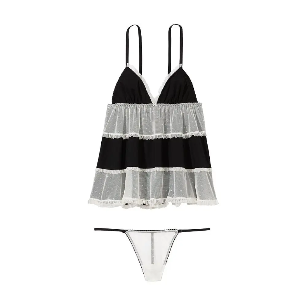 

Комплект комбинация с трусиками Victoria's Secret Very Sexy Modal & Mesh Triangle Babydoll, черный/белый