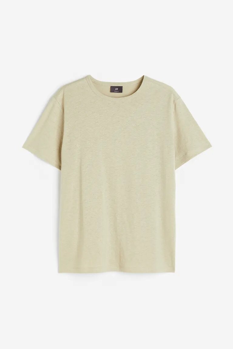 

Футболка H&M Regular Fit Linen-blend, светло-зелёный