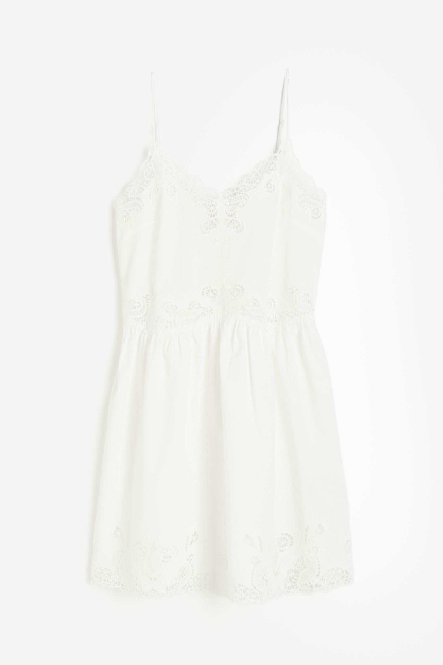 Платье H&M Embroidered With A Linen Blend, белый