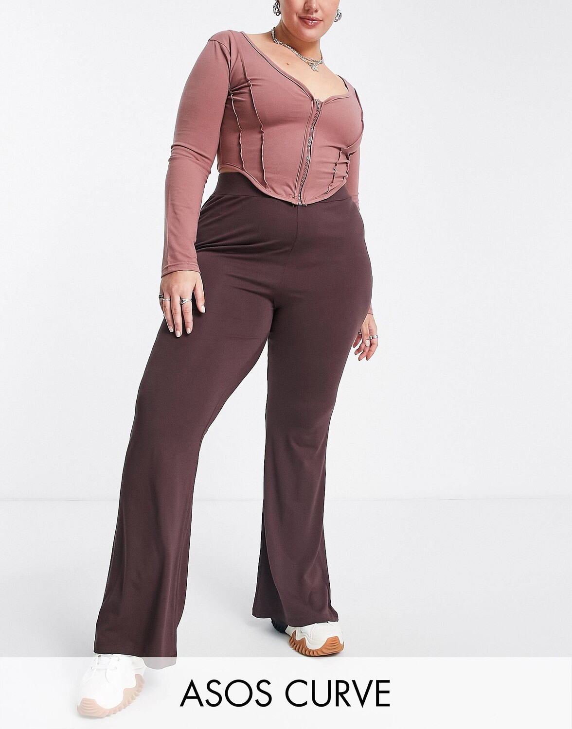 

Коричневые широкие брюки ASOS DESIGN Curve, Коричневый
