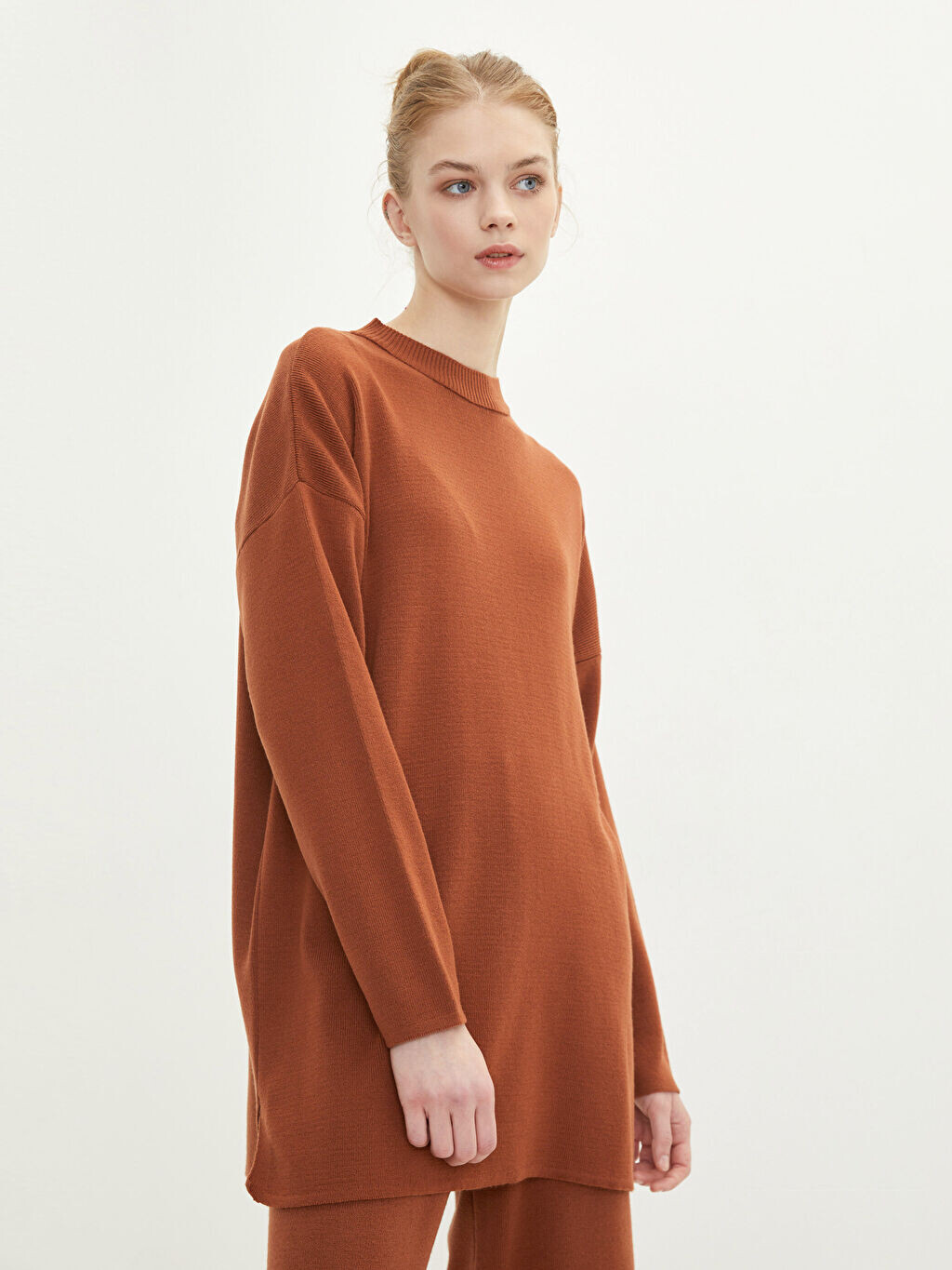 

Воротник-стойка Прямая женская трикотажная туника с длинным рукавом LCW Modest