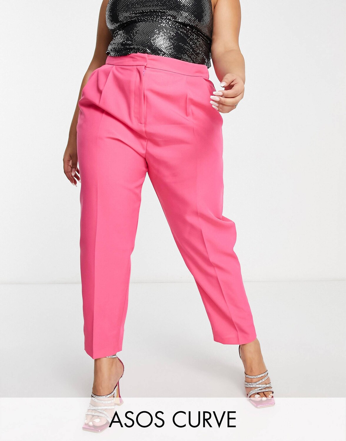 

Лазурно-розовые зауженные брюки ASOS DESIGN Curve, Розовый