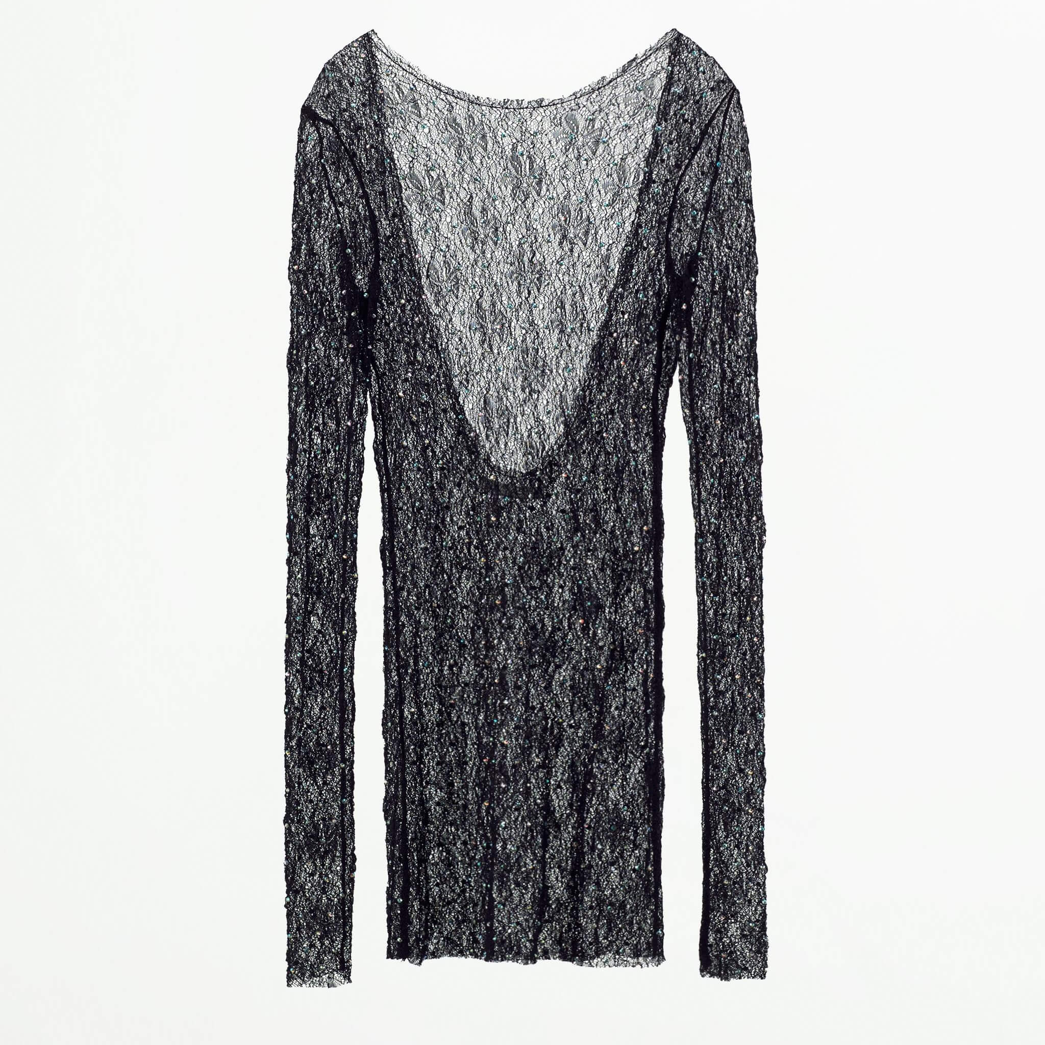 Топ Zara Lace With Rhinestones, черный футболка zara embellished with rhinestones кремовый
