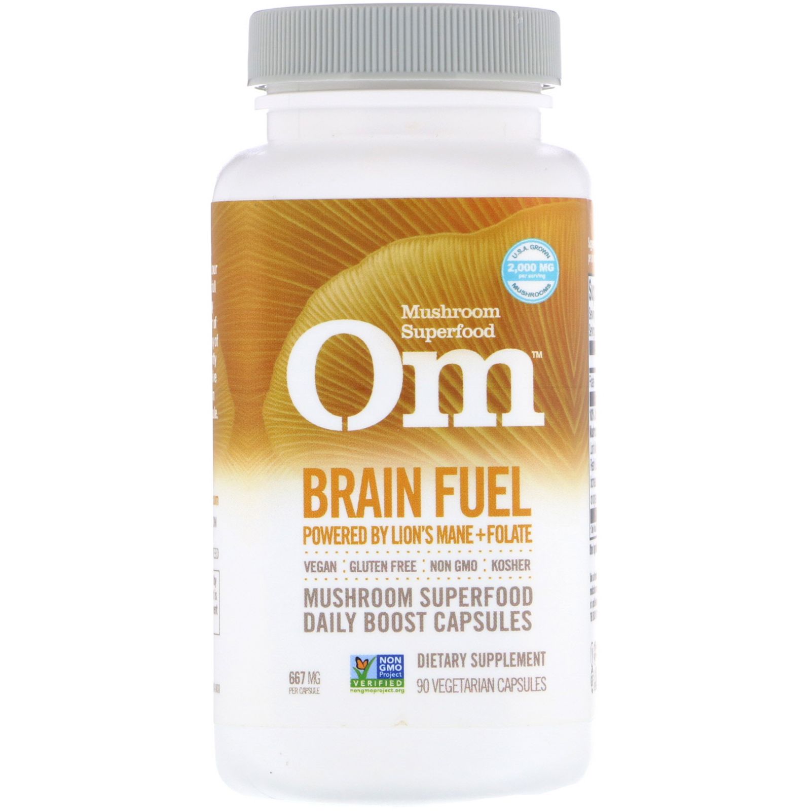 Organic Mushroom Nutrition Топливо для мозга на основе ежовика гребенчатого+ фолата 667 мг 90 вегетарианских капсул суперпродуктовая мастер смесь om mushrooms 90 г