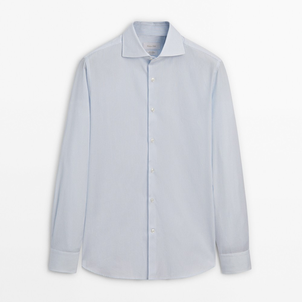 Рубашка Massimo Dutti Easy Iron Slim Fit Striped, голубой рубашка massimo dutti slim fit micro striped oxford голубой