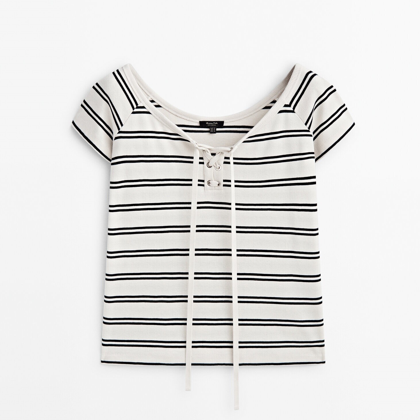 

Футболка Massimo Dutti Striped With Lace-up Neckline, кремовый, Бежевый
