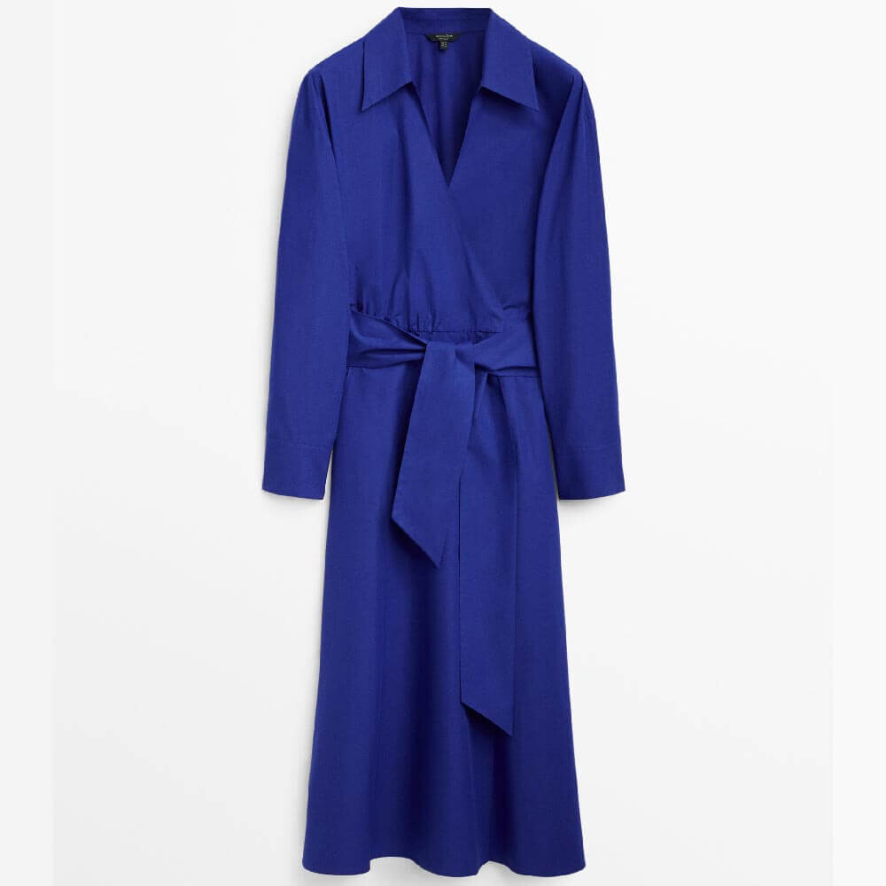 

Платье Massimo Dutti Poplin Wrap With Tie, темно-синий