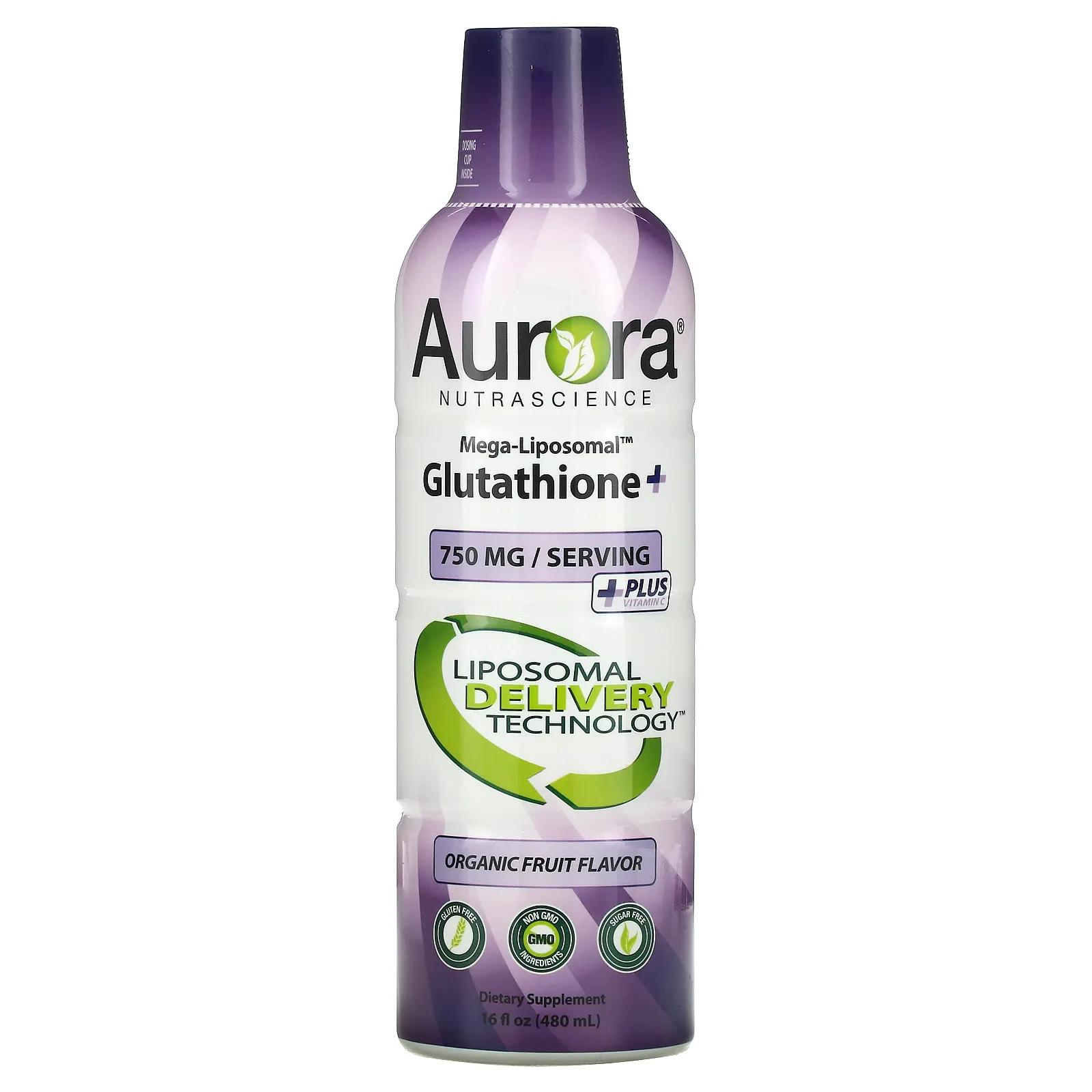 Aurora Nutrascience мегалипосомальный глутатион+ с витамином C со вкусом органических фруктов 750 мг 480 мл (16 жидк. унций) витамин c aurora nutrascience фруктовый вкус 3000 мг 480 мл