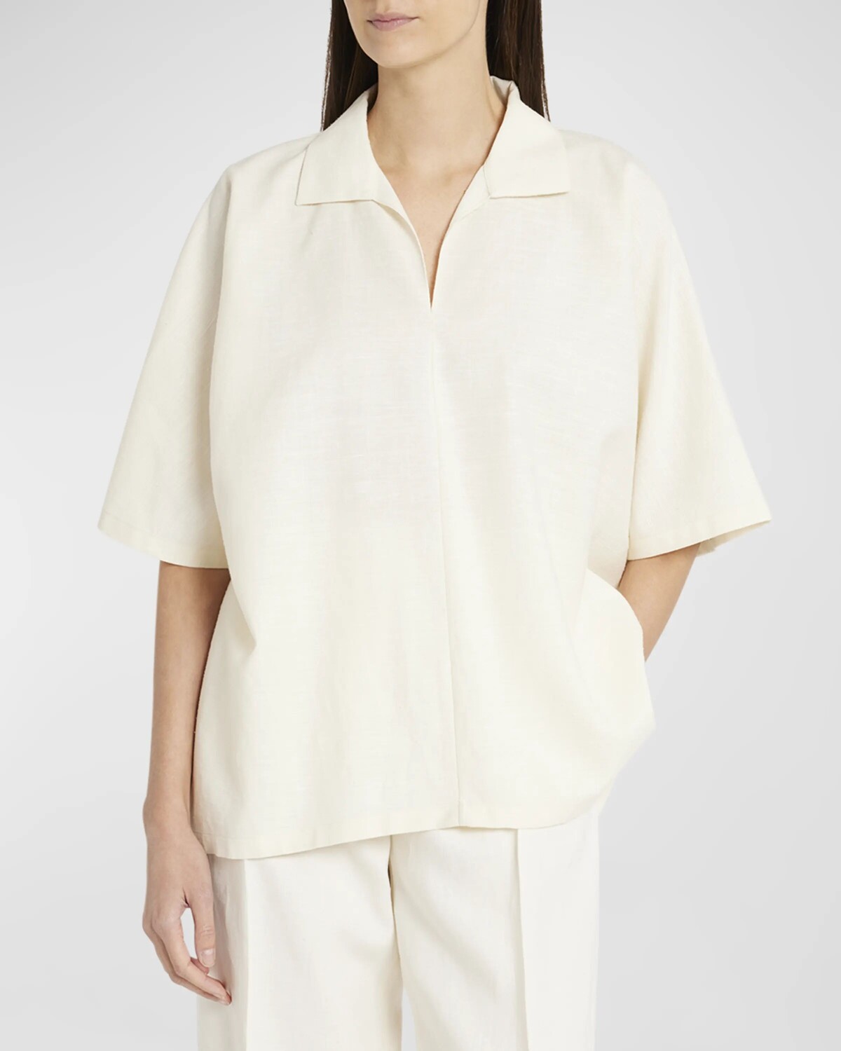 

Топ Wen с короткими рукавами и воротником THE ROW, цвет Off White
