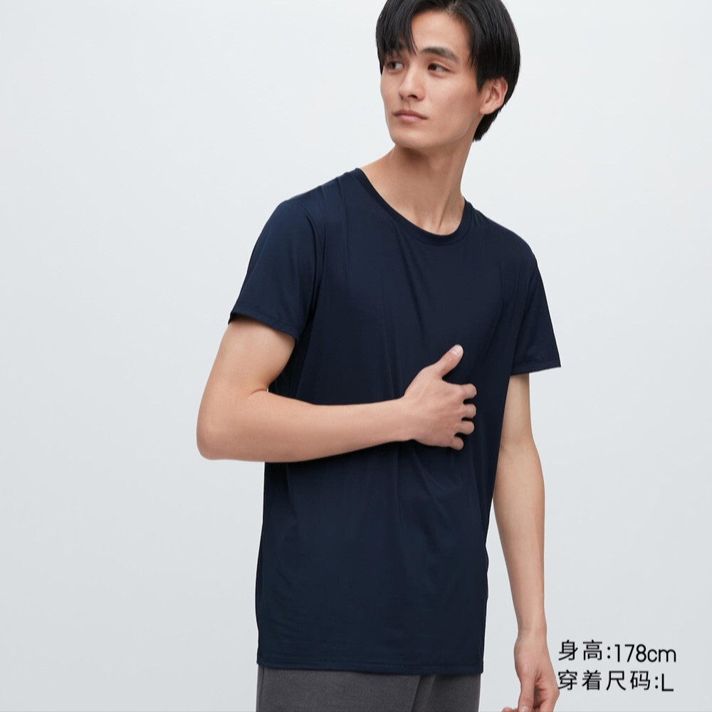 

Мужская футболка Uniqlo AIRism Round Neck с коротким рукавом, темно-синий