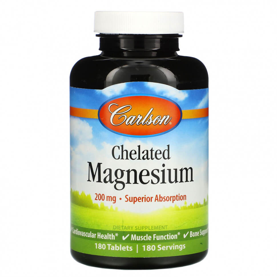 Хелатный магний Carlson Chelated Magnesium 200 mg, 180 таблеток carlson labs магний в хелатной форме 200 мг 180 таблеток