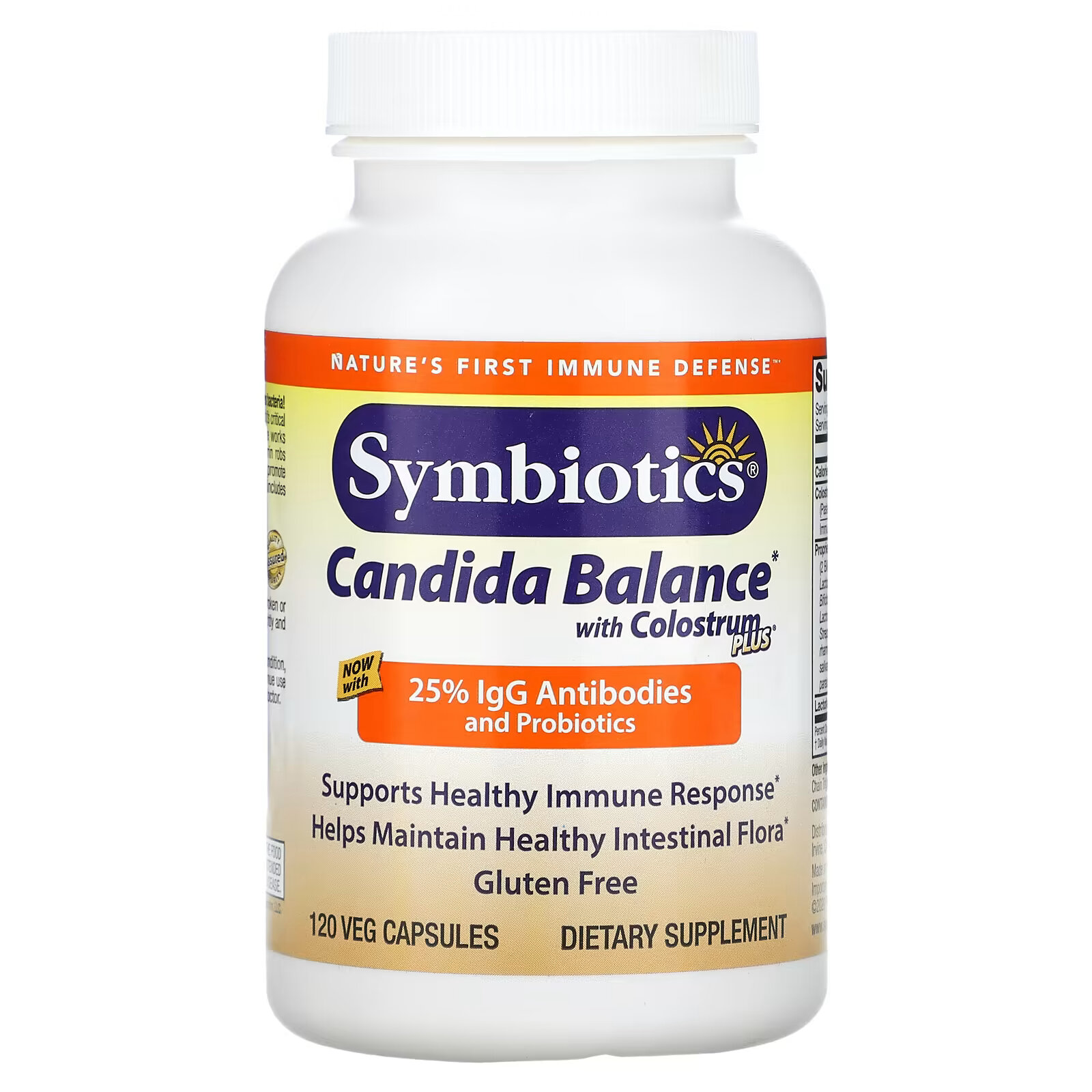 Symbiotics, Candida Balance с Colostrum Plus, 120 растительных капсул symbiotics colostrum plus апельсиновый крем 120 жевательных таблеток