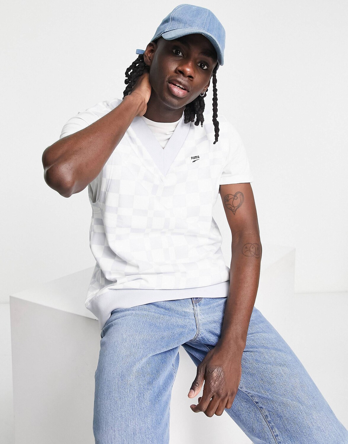 

Светло-голубой жилет в шахматную клетку Puma Downtown, Синий