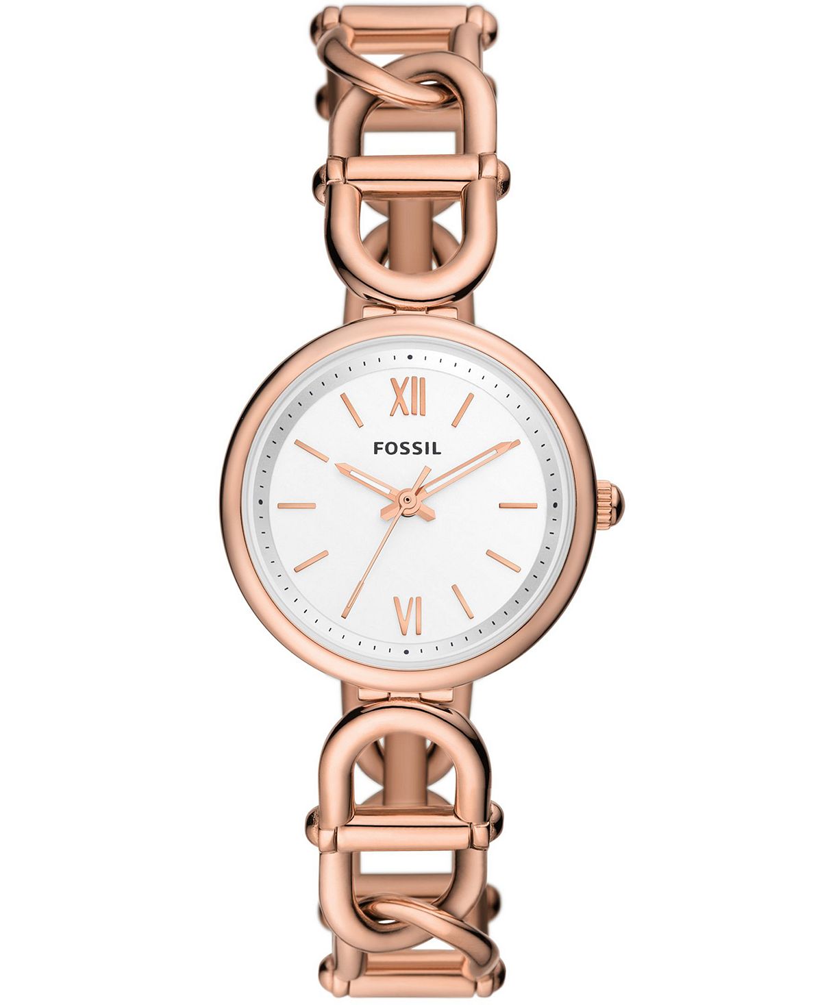 цена Женские часы Carlie из нержавеющей стали с тремя стрелками цвета розового золота, 30 мм Fossil
