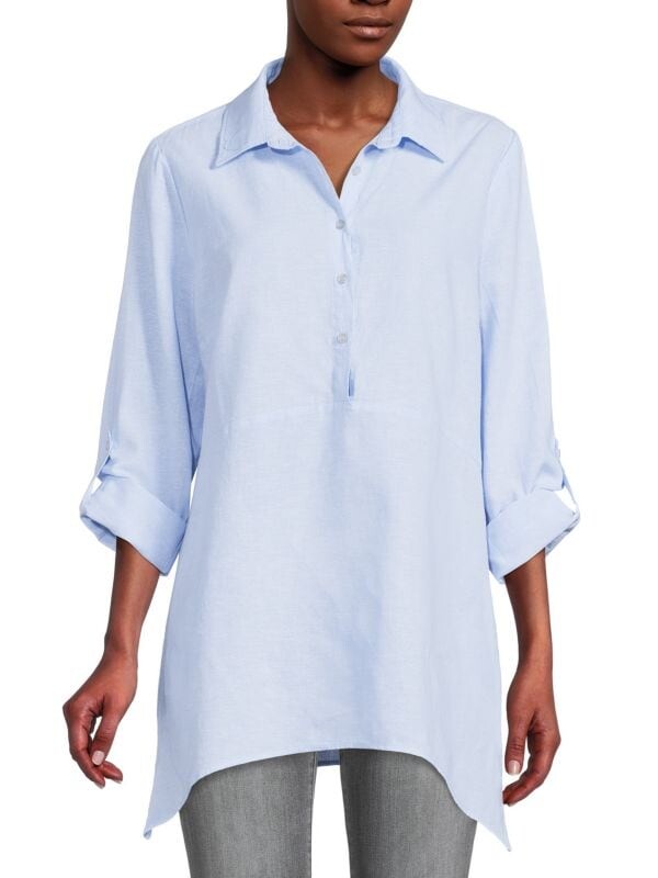 

Туника Saks Fifth Avenue из смесовой льняной ткани Sharkbite, chambray