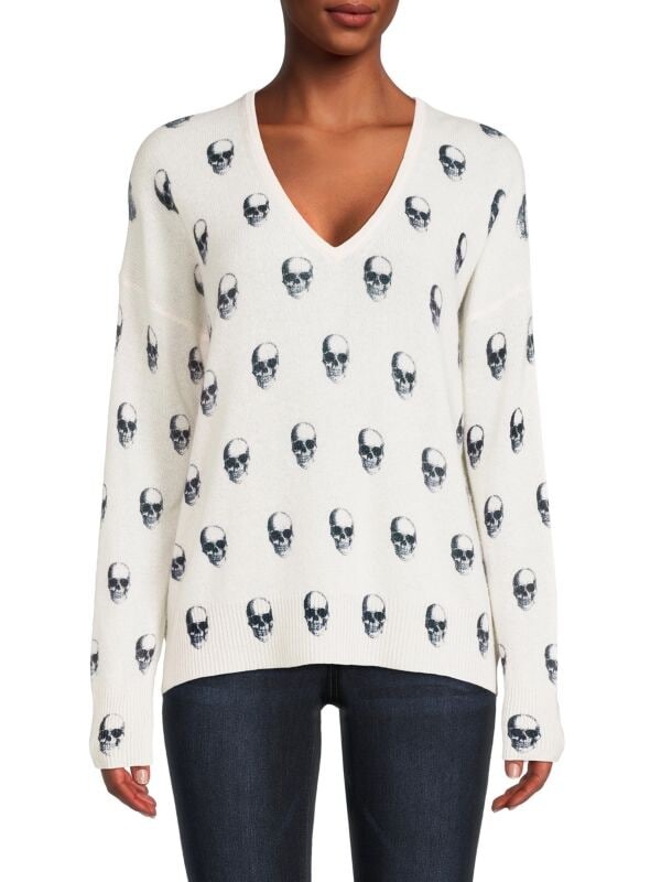 

Кашемировый свитер с принтом черепа 360 Cashmere White navy
