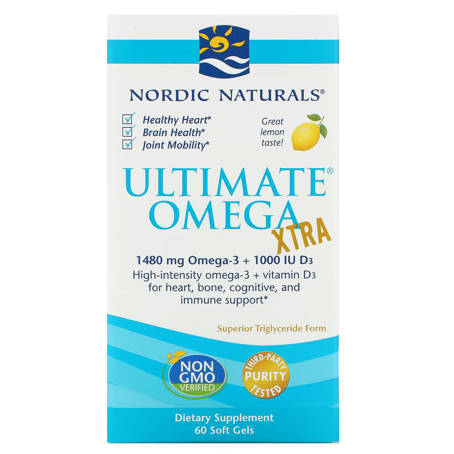 Nordic Naturals, Ultimate Omega Xtra, со вкусом лимона, 740 мг, 60 капсул - фото