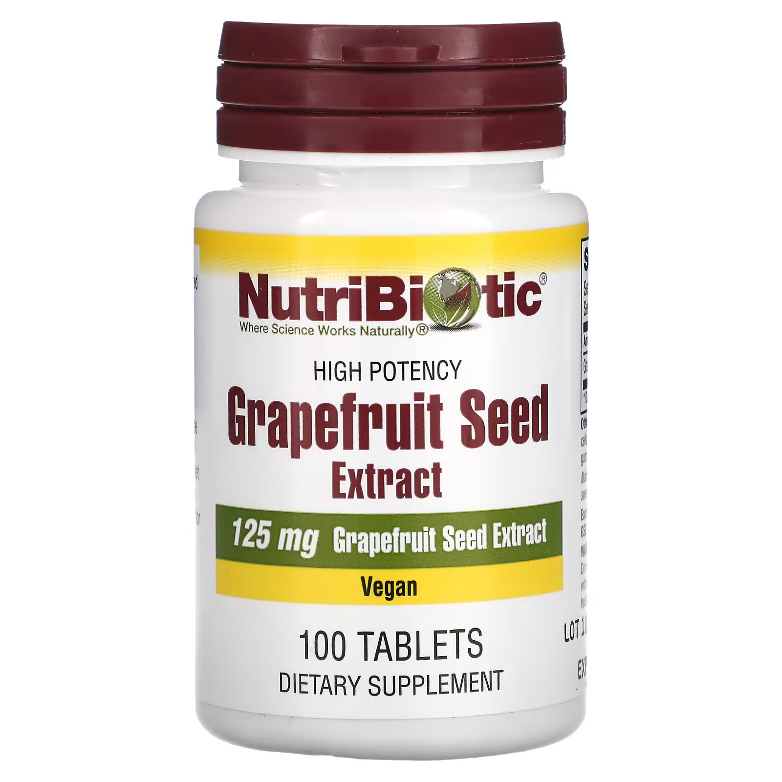 NutriBiotic, экстракт семян грейпфрута, 125 мг, 100 таблеток мазь для кожи 2 % экстракт семян грейпфрута с лизином 15 мл nutribiotic