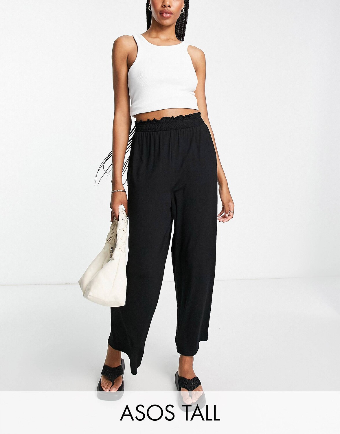 

Черные брюки-кюлоты с присборенной талией ASOS DESIGN Tall, Черный