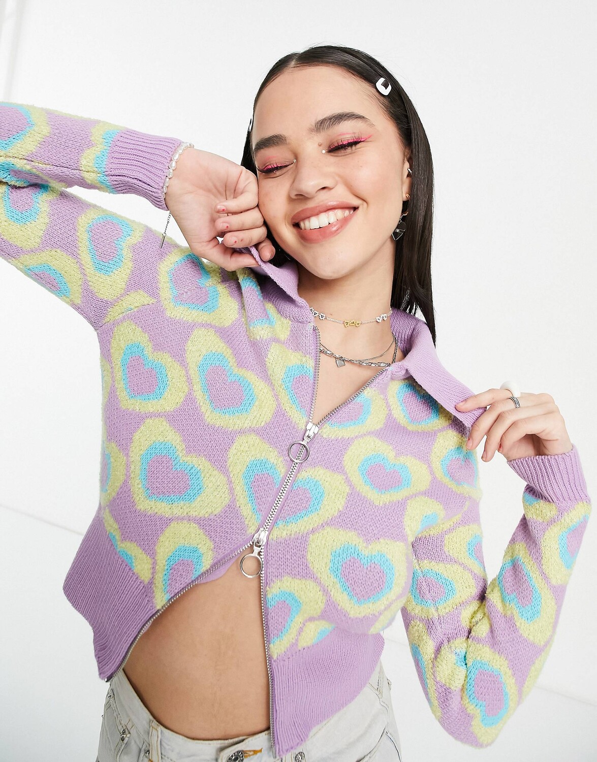 

Кардиган с воротником в виде сердечек ASOS DESIGN